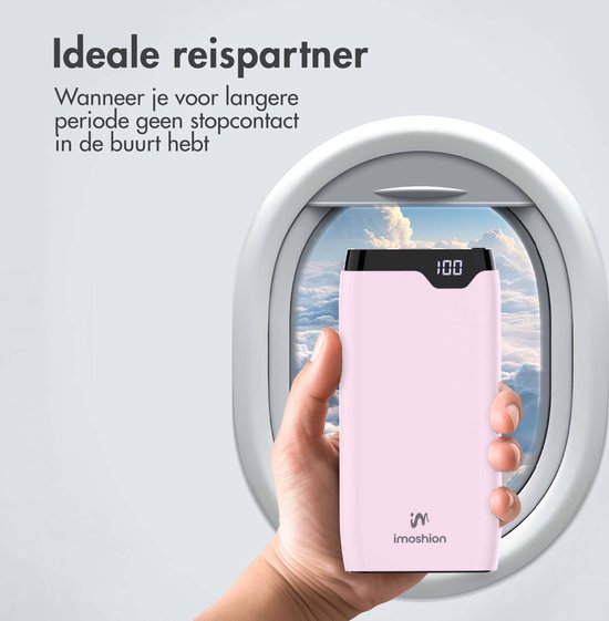 imoshion Powerbank 20000 mAh - Snellader 22.5W - LED indicator - USB C & USB A - Geschikt voor o.a. iPhone en Samsung - Universeel - Lichtroze