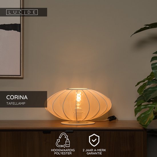 Lucide CORINA - Tafellamp - Ø 40 cm - 1xE27 - Beige - Japandi