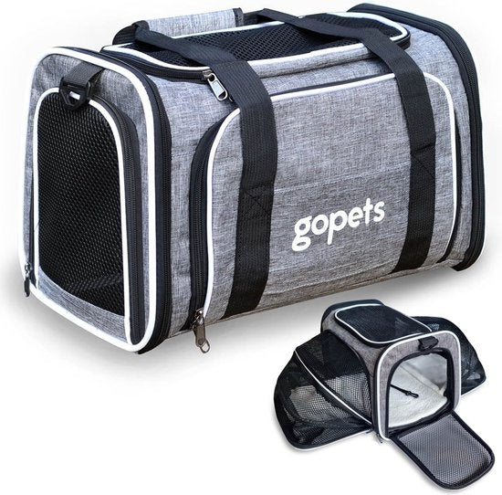 Gopets Draagtas Hond en Kat – Hondentas – Reistas – Kattentas – Geschikt Voor Vliegtuig – Tot 5,5KG – Grijs – 40 x 25 x 25 cm – M