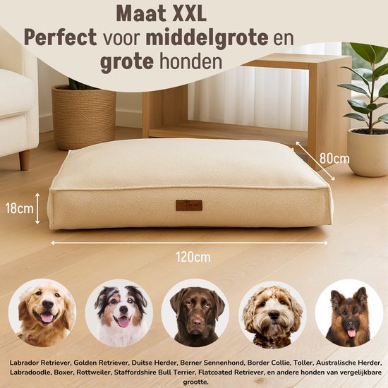 By Cee Cee Orthopedisch Hondenkussen - Orthopedische Hondenmand - Hondenkussen XXL - Foam Flakes Vulling - Ribstof Mokka Taupe - 120x80x18cm - Arlo