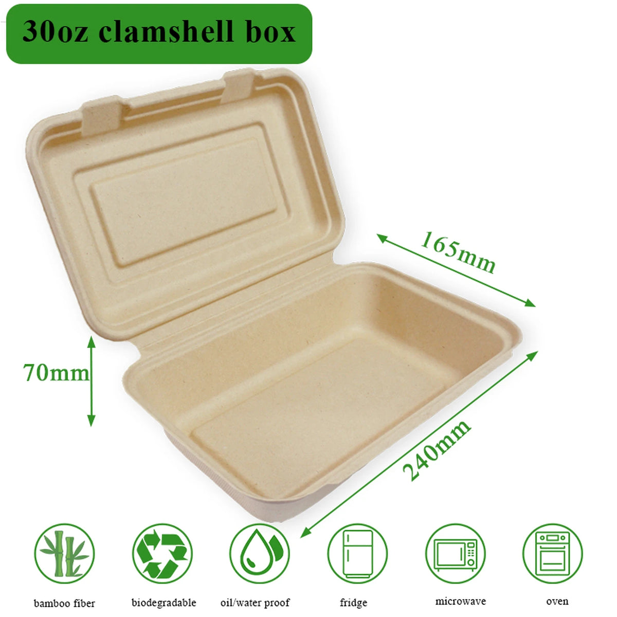 Rui Bamboo Menubakken met Scharnierdeksel - 887 ml - 50 Stuks - Wegwerp