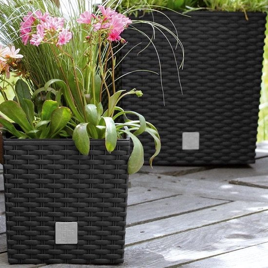 Deuba Bloempot Binnenbak Handgrepen Outdoor Rotan 35 Liter Antraciet 2 stuks