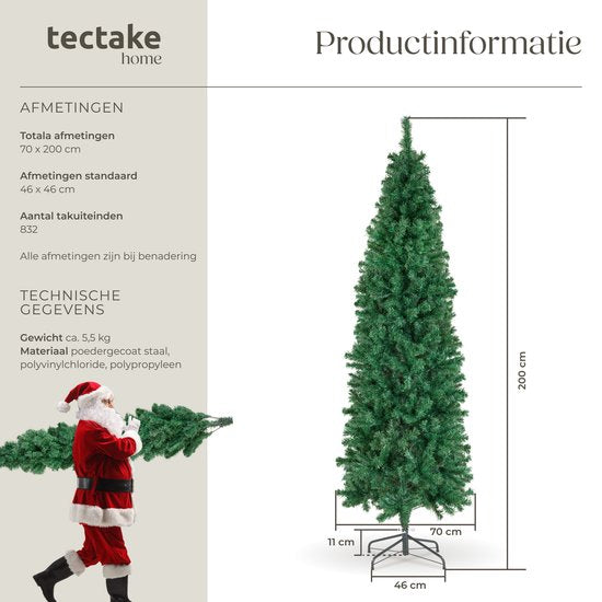 tectake® Kunstkerstboom - Levensecht met flexibele takken - Volumineus - Stabiel en eenvoudig te monteren - Kunstkerstboom als kerstversiering - 200 cm - 832 takken - groen
