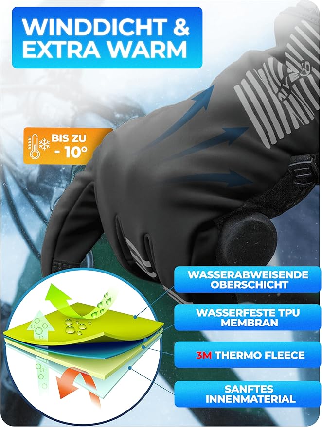 MIVELO Winter Handschoenen - Winddicht - Waterdicht - Touchscreen - 3M Isolatie - Antislip - Zwart