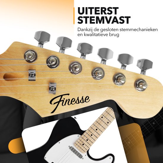 Finesse Elektrische Gitaar met Versterker - met Videocursus - TE Gitaar - Volwassenen - Kind - Zwart
