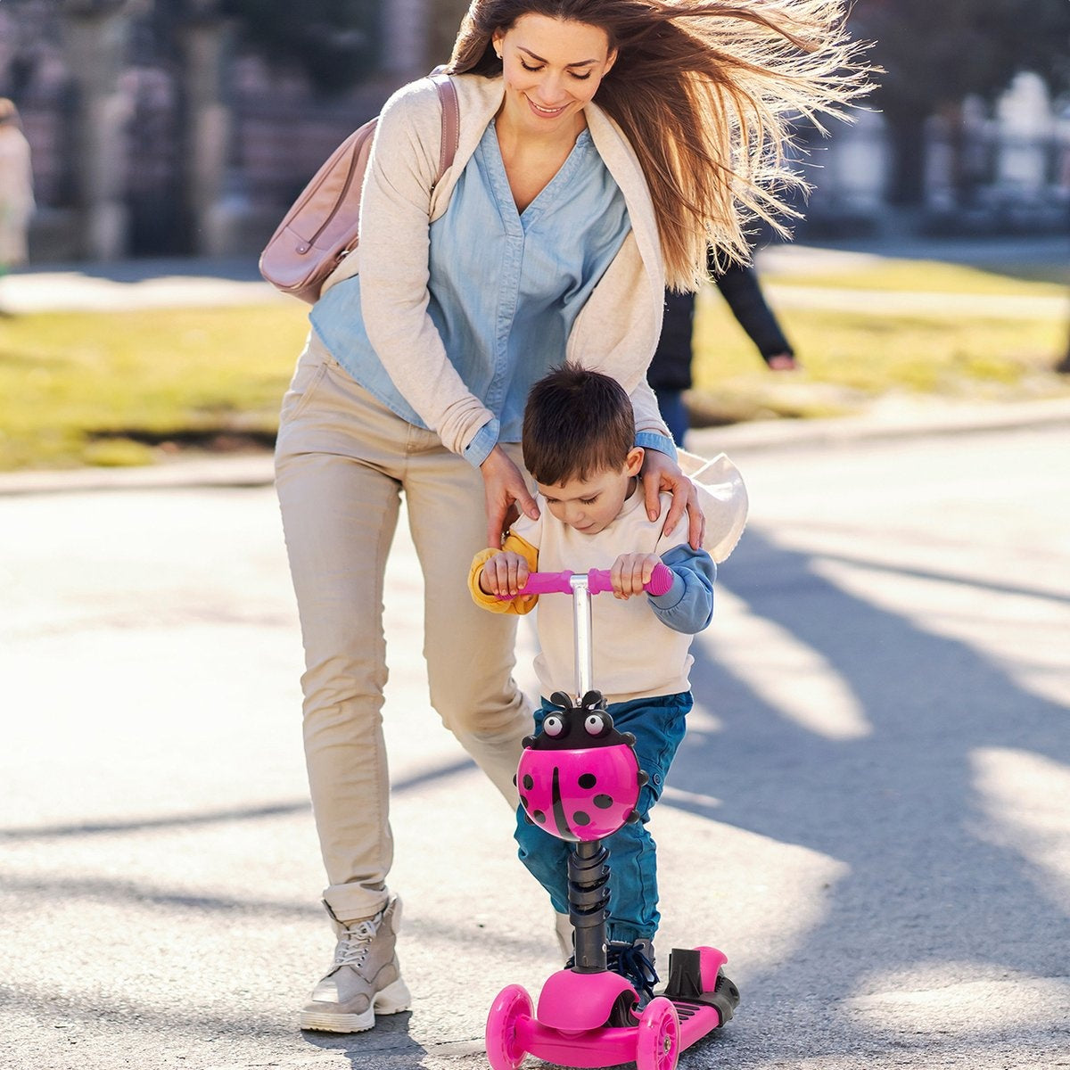 LifeGoods MultiRider - Kinderstep met Duwstang - 3 tot 8 Jaar - Jongens/Meisjes - 2 Lichtgevende Wielen - Roze