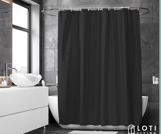 Loti Living Douchegordijn Anti Schimmel – Zwart - Inclusief ringen – Waterdicht - Polyester - Douchegordijn 180x200 cm