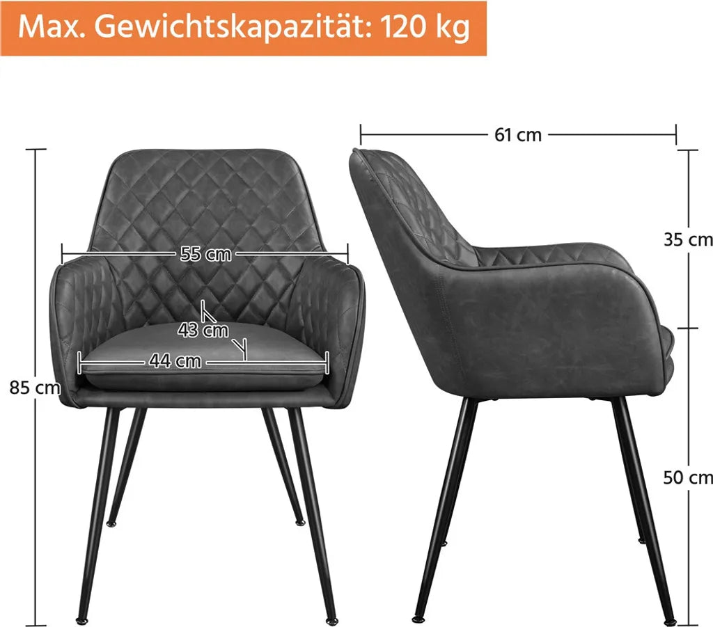Yaheetech Eetkamerstoelen Set van 2 met Fluwelen Bekleding en Armleuningen - Donkergrijs - 57,5 x 58 x 86,5 cm