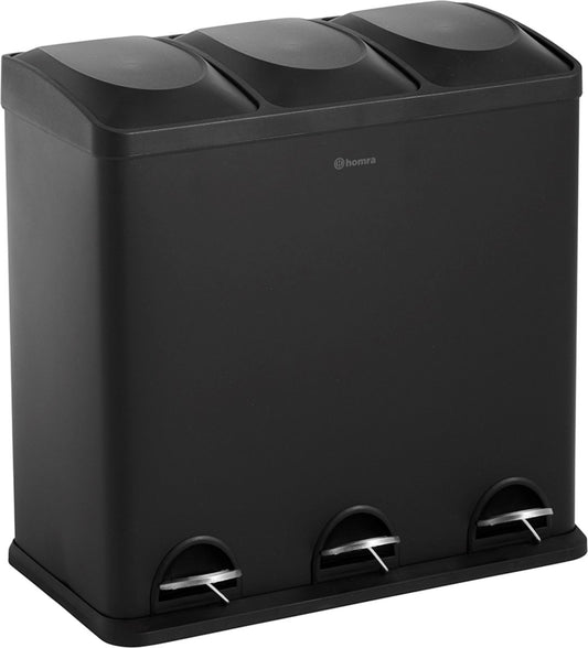 Homra Maxer Prullenbak Met 3 Vakken - 60L (3x20L) - 34 x 60.5 x 60.5 cm - Zwart