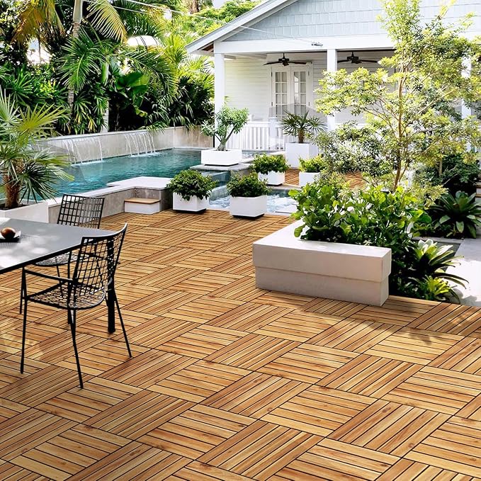 Yaheetech Terrastegels Acaciahout met Kliksysteem - 27 stuks - 30 x 30 cm - 2,6 m² - Houtkleur