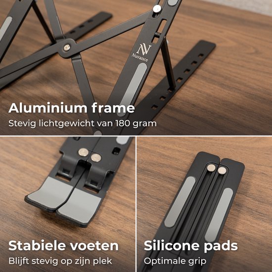 Nuvance Laptop Standaard - Laptop Stand - Verstelbaar – tm 17 Inch – Tablet Standaard – Laptop Houder - Verhoger
