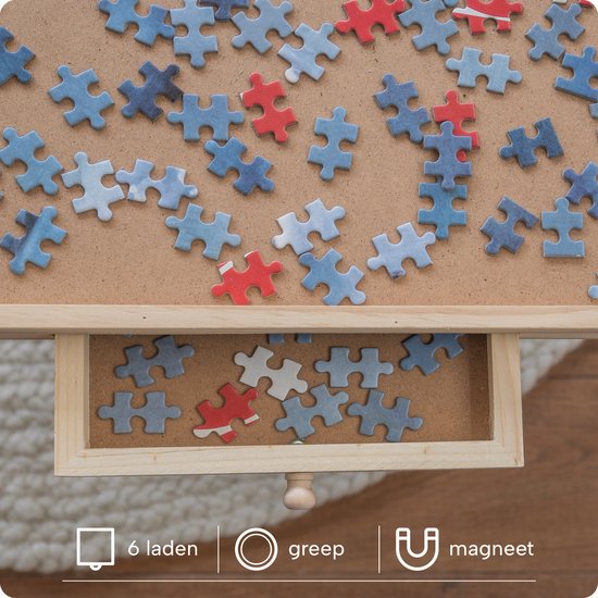 Puzzelplaat voor 1000 Puzzelstukjes met 6 Lades – Puzzelmat met Opbergsysteem -– Puzzelbord van Hout – Puzzeltafel inclusief Afdekplaat - BREND BR-2216