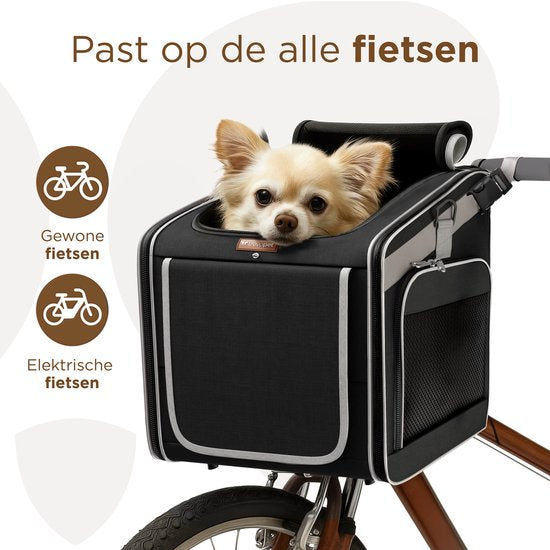 TrevoPet® Hondenfietsmand Voorop - 4-in-1 Fietsmand Hond, Draagtas, Rugzak & Autostoel - Geschikt voor Alle Fietsen - Voor Honden tot 8 kg - Zwart