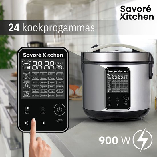 Savoré Kitchen MultiTaste Multicooker 5L met 24 kookfuncties - Multicookers - Rijstkoker - Stoomkoker - Touch Bediening