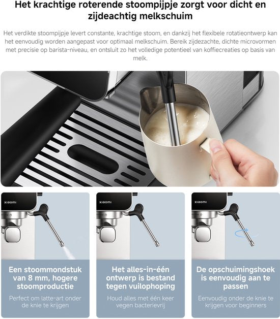 Xiaomi Halfautomatische Espressomachine | Espressomachine | 20 bar pompdruk | 1350W | 0,9L waterreservoir | RVS melkopschuimer | 1 en 2 kops | Compact