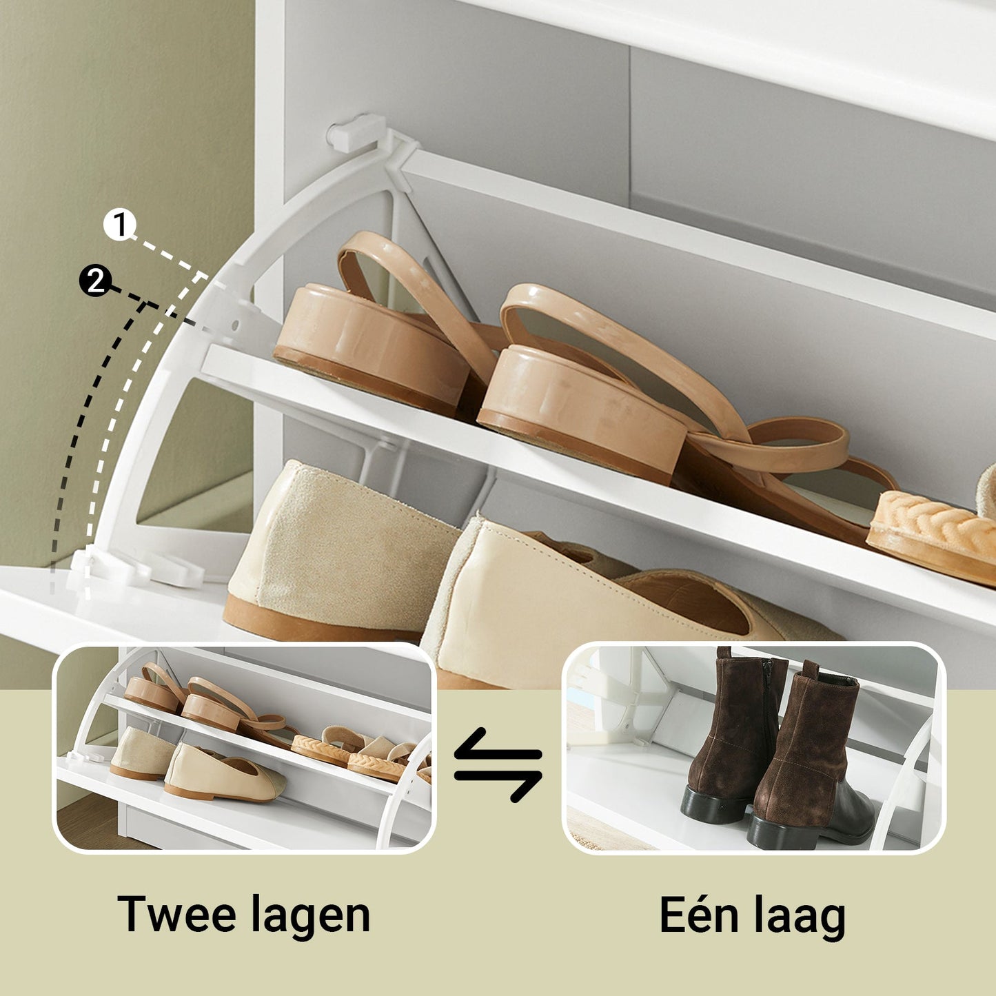 SoBuy Schoenenkast met Zitkussen en Kleppen – Smalle Schoenenbank voor de Hal – Wit – 104 x 24 x 51 cm
