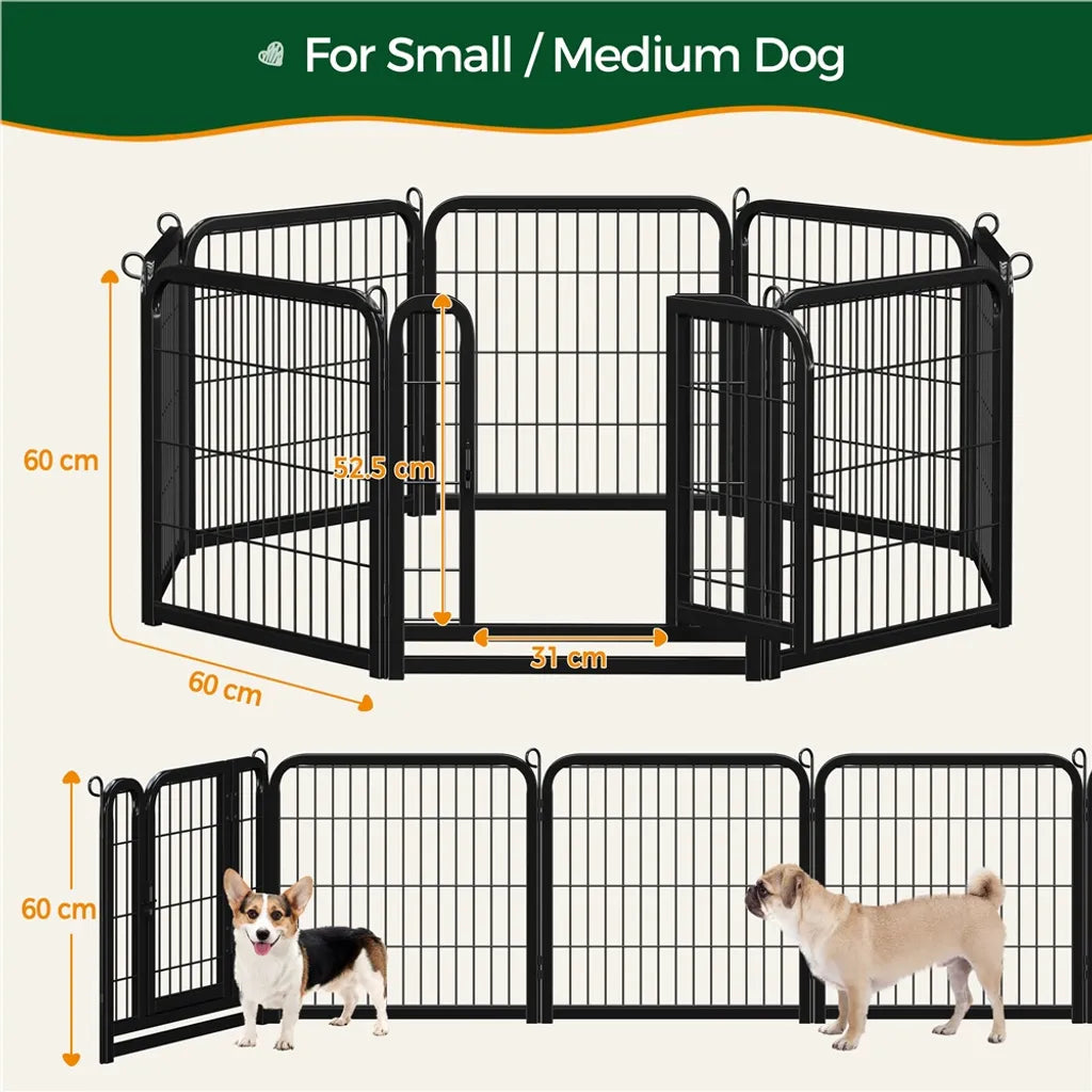 Yaheetech Puppyren 8 Panelen 60,5 cm Hoog - Opvouwbare Dierenren met Deur - Zwart