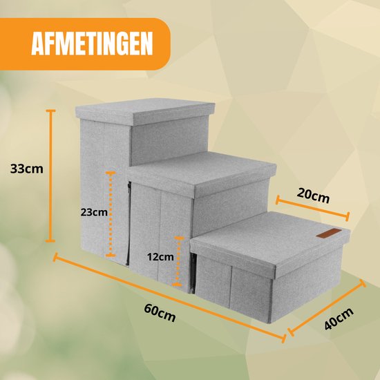 Hondentrap Stevig Model Hondentrapje Voor Honden Met Opbergruimte - Trap Hond – Opstapje Hond Voor Bank of Bed - Tot 60 kg - Licht Grijs - Universeel