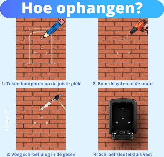 Earkings - Kluisje met cijferslot - wandmontage - zwart