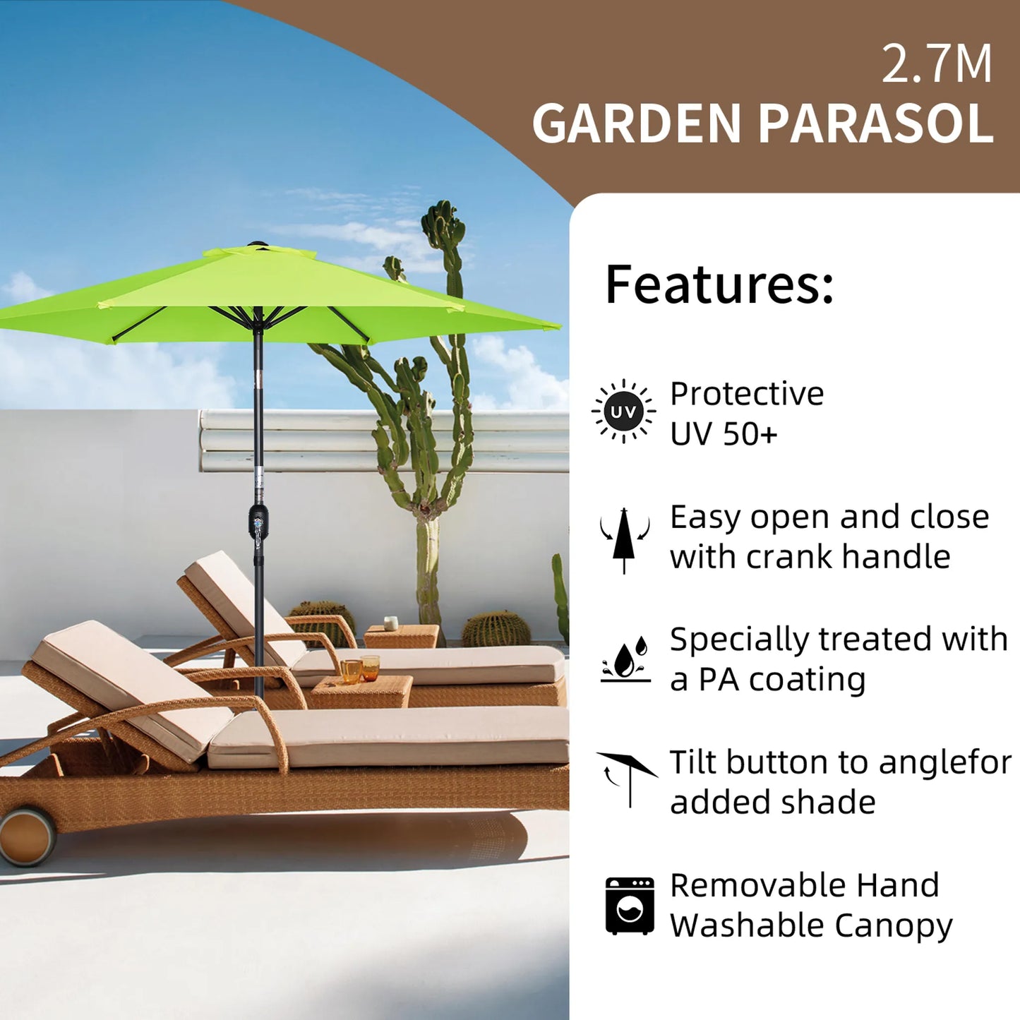 Angel Living parasol 300 cm - rond - Groen - aluminium frame - polyester doek 180 g/m2 - UV50+