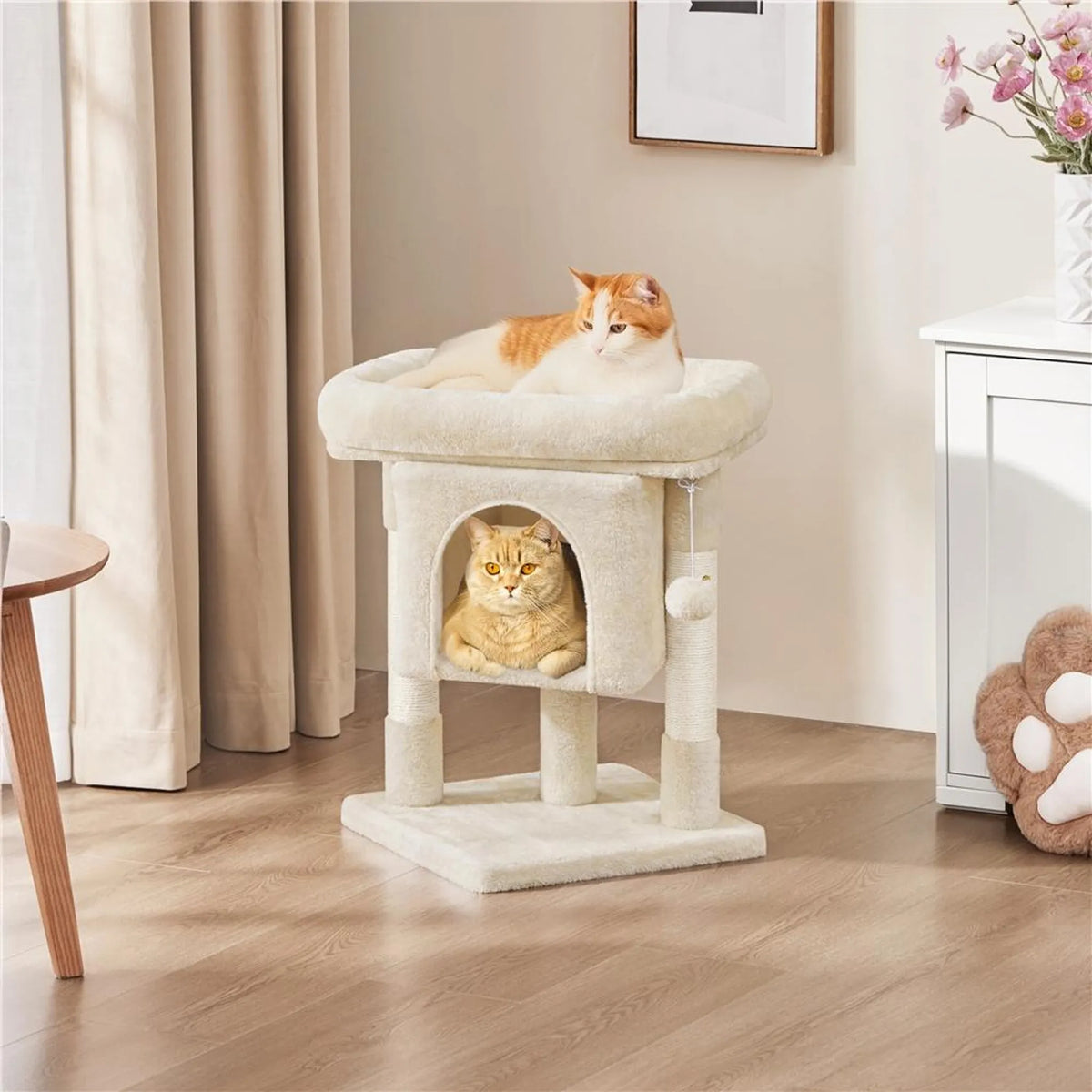 Yaheetech Krabpaal - Beige - 40,5 x 40,5 x 59 cm - Kattenhol, Sisalpalen en Speelbal