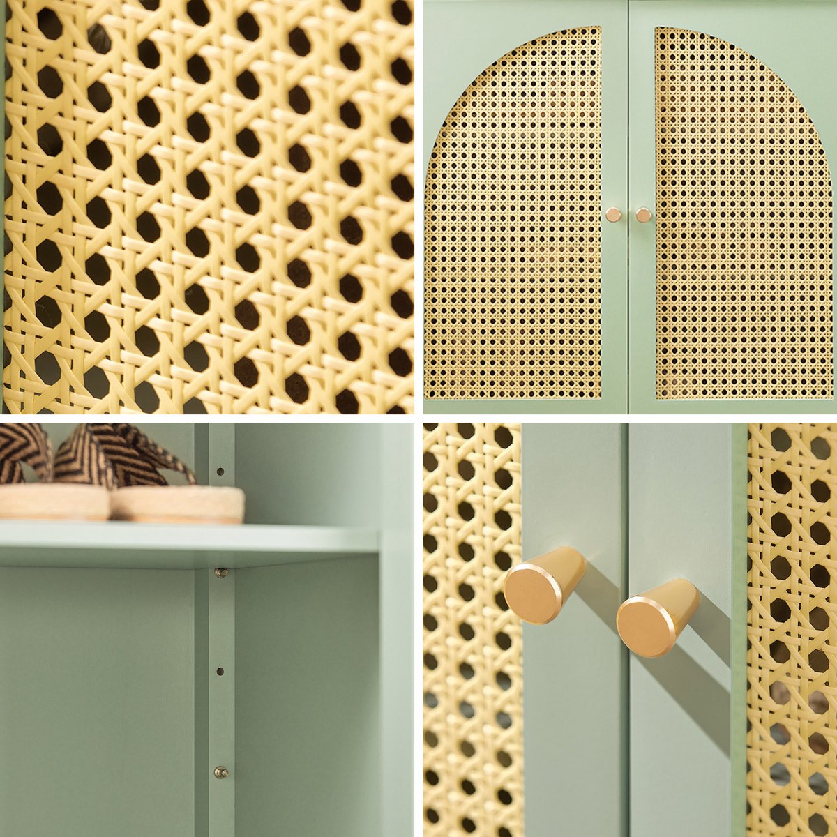 SoBuy Schoenenkast – 4 Lades & 2 Deuren met Rattan – 70x34x90 cm – Groen