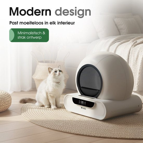 Vivex® Automatische Kattenbak – Zelfreinigende Kattenbak Inclusief App – 75L - incl Matje en 5 Rollen opvangzakjes - XXL