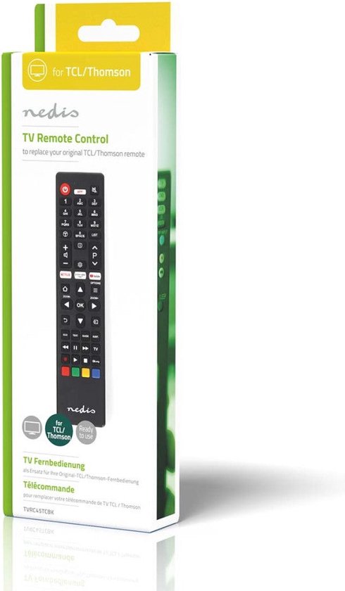 Nedis Vervangende Afstandsbediening - Geschikt voor: TCL/Thomson - Voorgeprogrammeerd - 1 Apparaat - Amazon Prime / Netflix Knop / Youtube Knop - Infrarood - Zwart