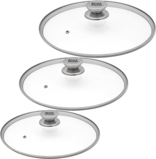 Savoré Kitchen Pannendeksel Set 3-delig - Deksel voor koekenpan Ø 20, 24, 28 cm - RVS - Glas