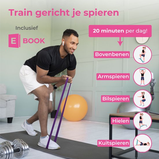 Nuvance - Weerstandsbanden Set Incl. Draagtas - 5 Delige Set - Resistance Band - Fitness Elastiek - Incl. eBook - Roze