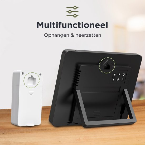 LONQ Weerstation Binnen en Buiten Q5 - Incl. Batterijen - Draadloos Weerstation met Buitensensor - Thermometer Hygrometer - Kleurendisplay - DCF Gestuurde Klok