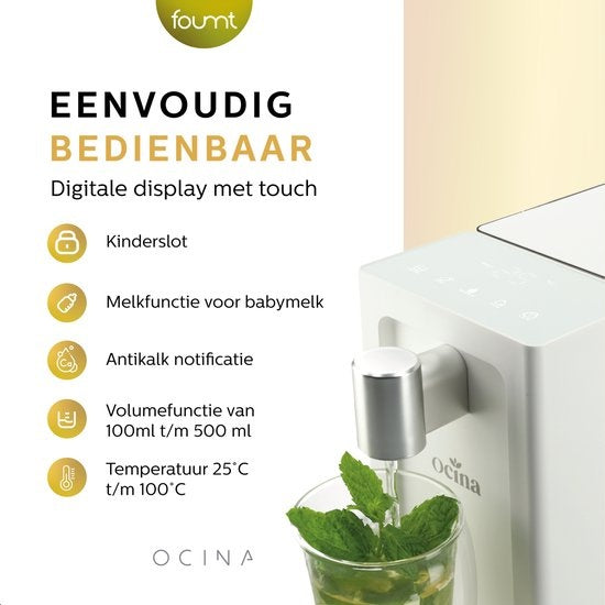 Ocina Heetwaterdispenser - 3L - Digitaal Display - BPA vrij - 2500W - 30x13x26 cm - Wit