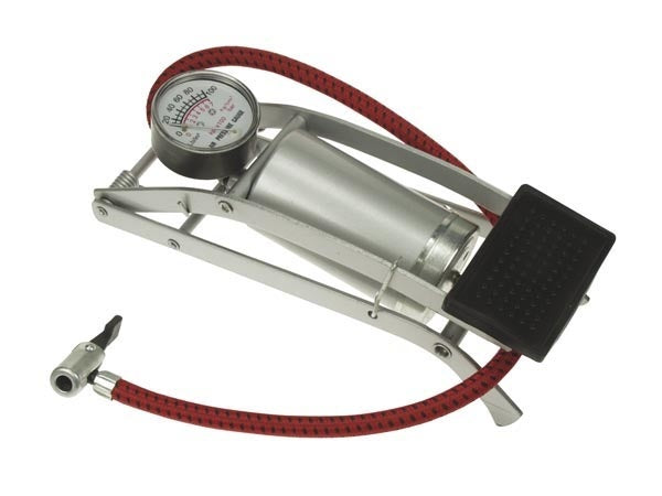 Perel Krachtige voetpomp voor fiets, auto, ballen, met manometer 6.9 bar, inclusief 3 aansluitstukken