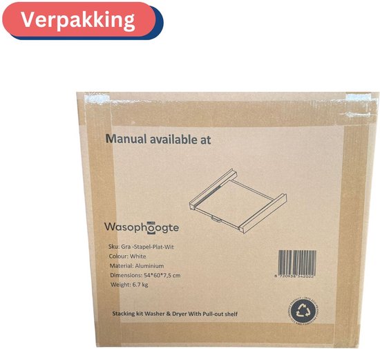 Wasophoogte® Tussenstuk wasmachine droger - Stapelkit wasmachine droger - Tussenkader - Geschikt voor elk type - Wit