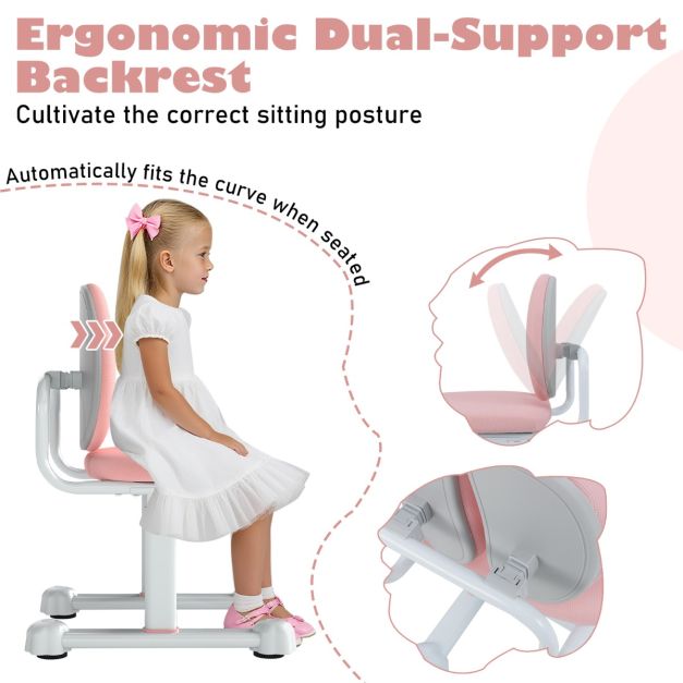 Coast Kinderstoel - Dubbele rugsteun - Verstelbaar - Gevoerde zitting - Ergonomisch - Metalen frame - 100 kg draagvermogen - Roze