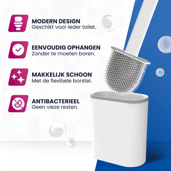 Roegaarden WC Borstel met Houder – Toiletborstel – Siliconen – Vrijstaand En Hangend – Wit