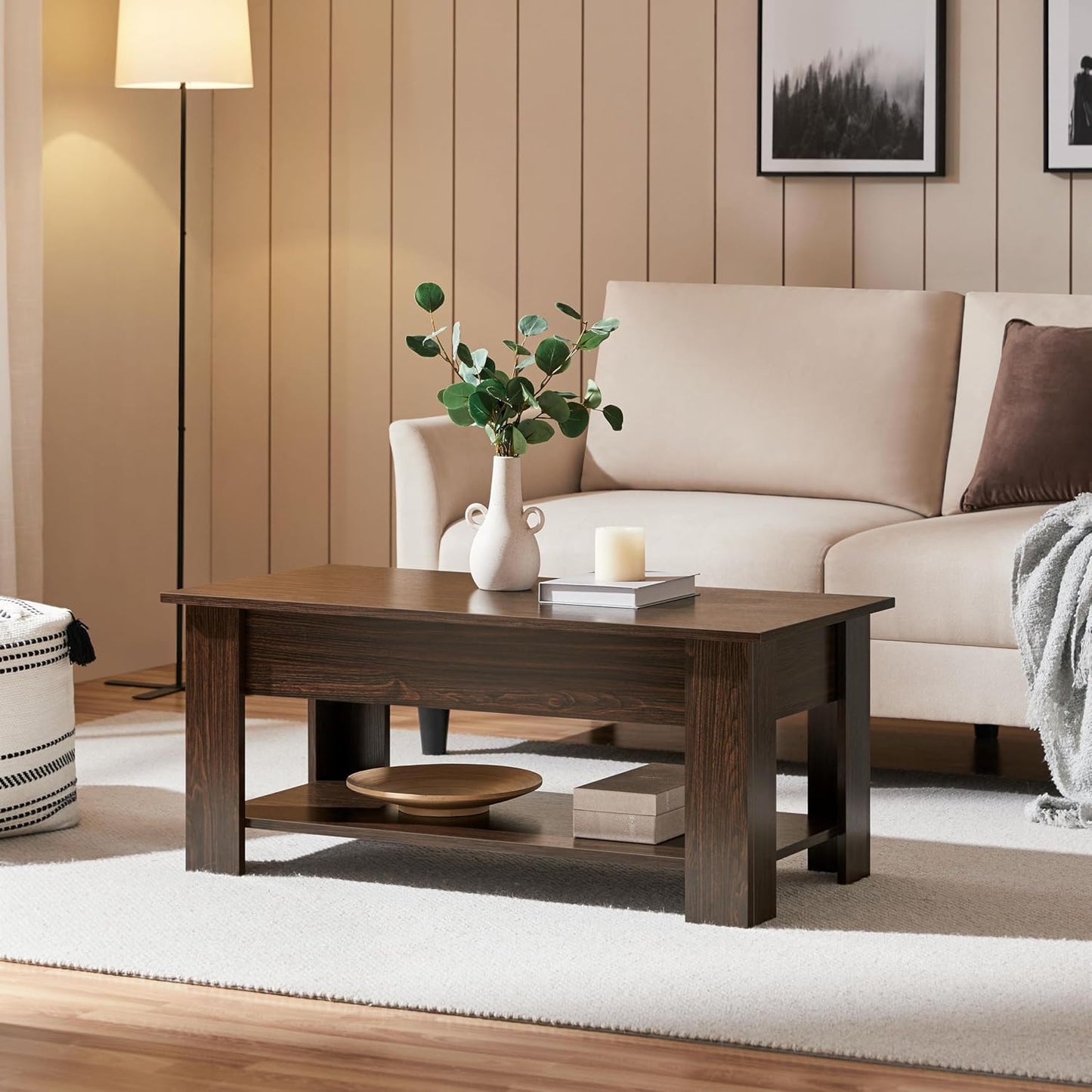 Yaheetech Salontafel 98 x 50 x 41,8 cm - Bruin - In Hoogte Verstelbaar - Uittrekbaar Tafelblad - Met Opbergruimte