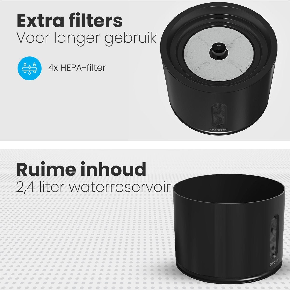 Auronic Drinkfontein voor Katten en Honden - 2,4L - Incl. 4 Filters en 2 Borstels - Zwart