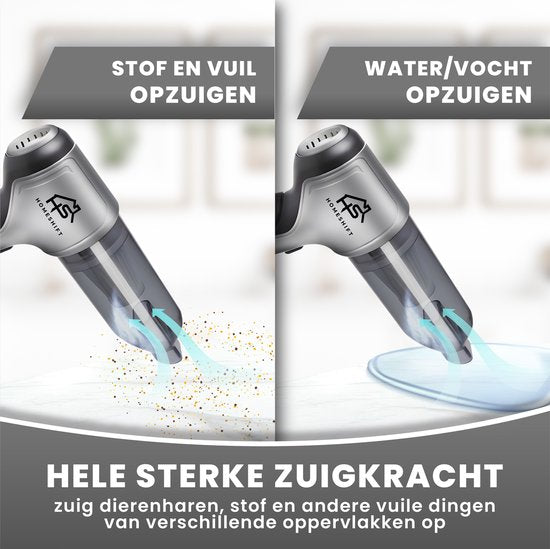 HomeShift® Auto Stofzuiger Draadloos V2 PRO - Kruimelzuiger - Handstofzuiger - Kleine Stofzuiger - Draadloze stofzuiger - Air Duster - Nat & Droog - Metallic