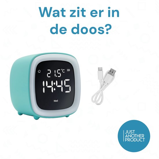 JustAnotherProduct AP18 - Oplaadbare digitale wekker met licht (3 standen) - Alarm klok met temperatuur (15.5°C tot 50°C) - 12/24h Alarm clock - Nachtlamp - Licht blauw