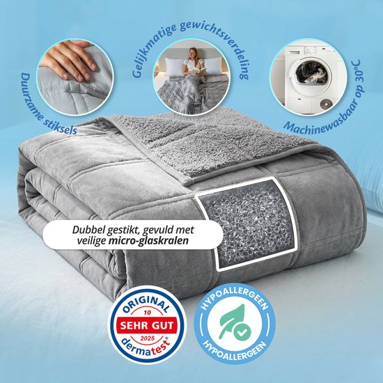 Ella Verzwaringsdeken 5 kg - Fluweel & Sherpa Fleece Zwaartedeken OEKO-TEX - Weighted Blanket 135 x 200cm - Verzwaarde Deken - Grijs