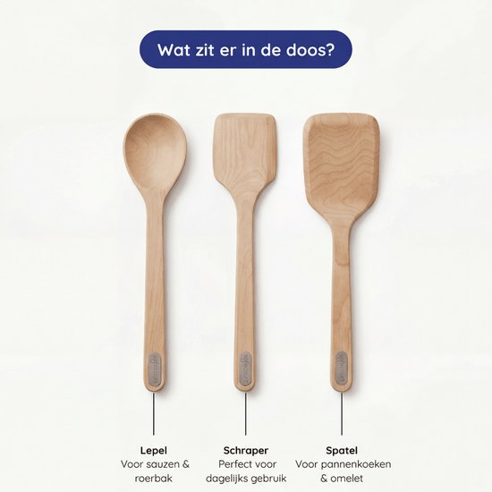 Safecourt Kitchen 3 delige houten spatelset [100% vrij van microplastics] - FSC-gecertificeerd berkenhout