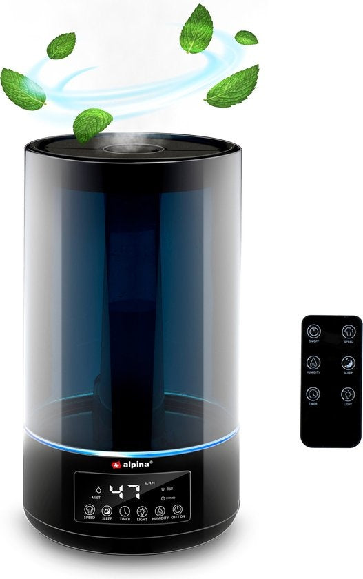 Alpina Luchtbevochtiger - 4.3L - Humidifier - met Timer - Incl. Afstandsbediening - Zwart
