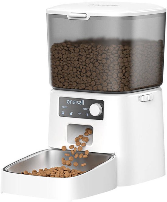 Oneisall Smart Voerbak PFD-001 Pro CW15010 - Met WiFi-verbinding - Automatische Voerbak - Draadloos - Wit - Voerautomaat dispenser - Kat en hond - Droogvoer - Nauwkeurige Portiecontrole - 3,5L Reservoir - Met App