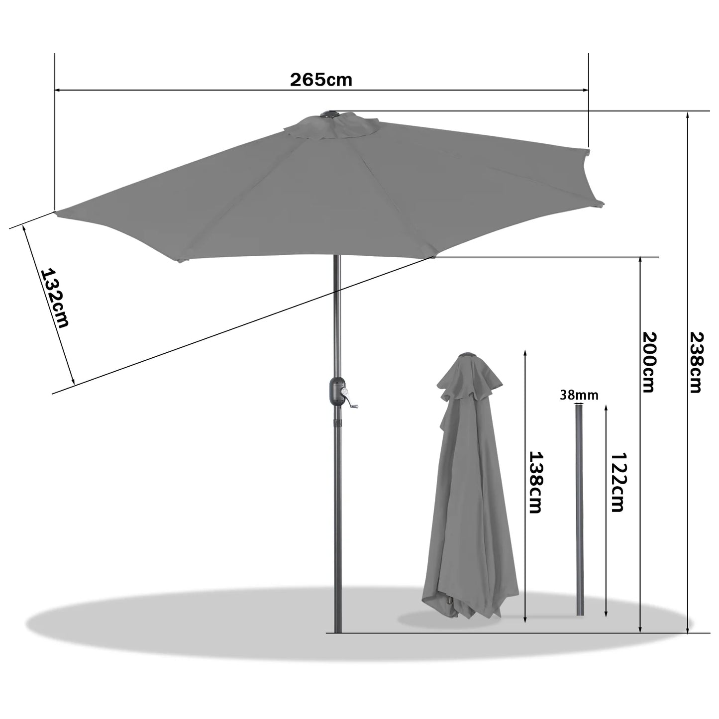 Angel Living Halve Zweefparasol 270 cm – Wandparasol Halfround – Terracotta