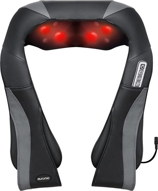 Auronic Shiatsu Massagekussen - Warmtefunctie met Infrarood - 100-240V - Zwart - 41x17x50 cm