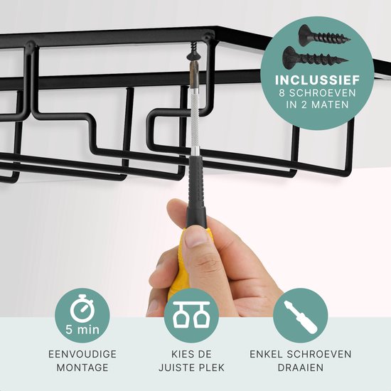 Wijnglazenhouder - Ophangrek Wijnglazen - Wijnglazenrek - Wijnrek - Glazenrek Hangend - Mat Zwart Metaal