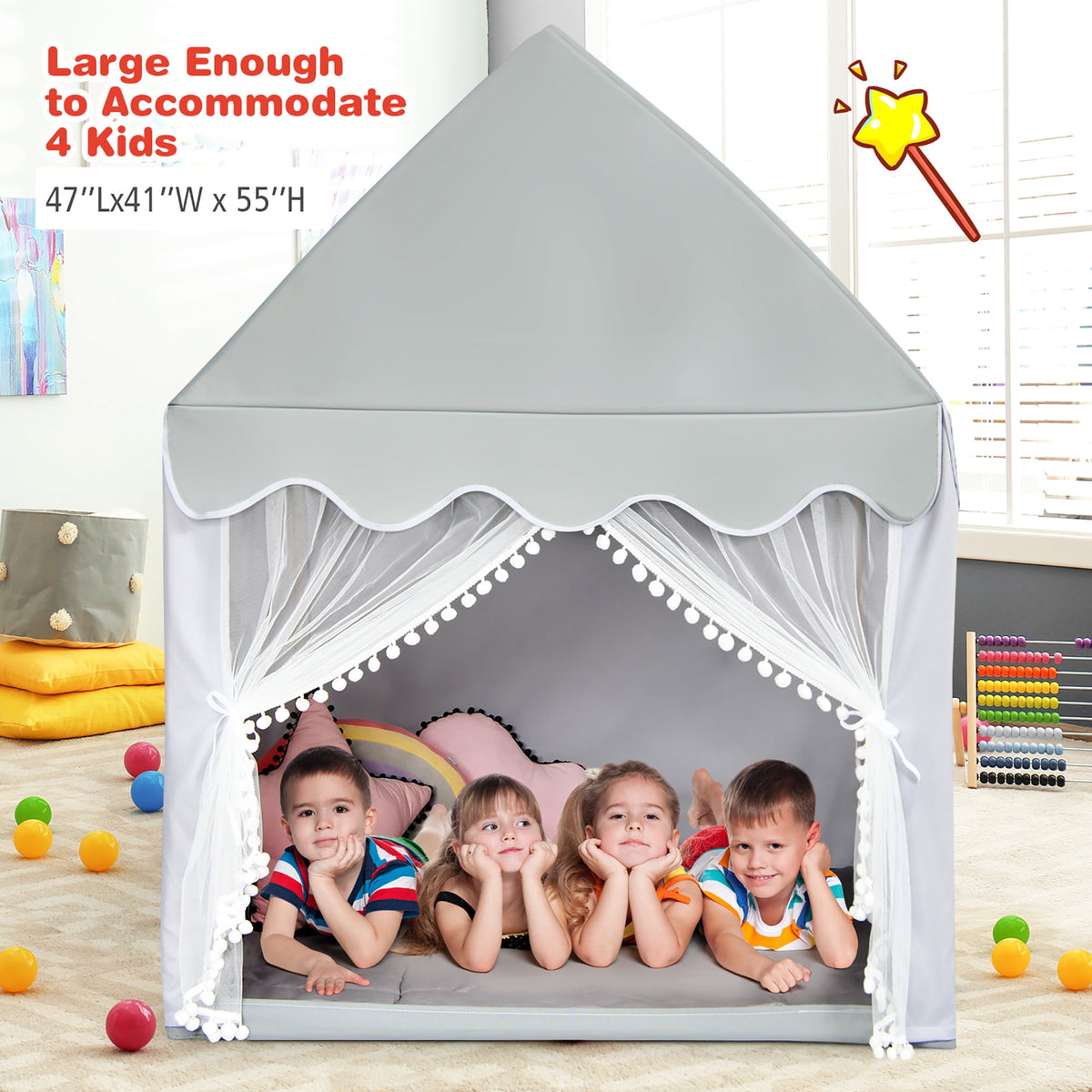Coast Children's Play House Play House met massief houten frame en katoenmatras 120 x 105 x 140 cm grijs