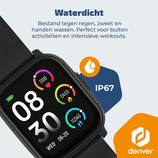 Denver Smartwatch - Android iOS - Notificaties - Sporthorloge - Hartslagmeter - Saturatiemeter - Slaapmonitor - SWC184B - Zwart