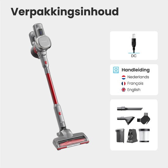 Auronic Steelstofzuiger Draadloos 220W - Draadloze Stofzuiger - HEPA Filter - Zelfstaand - Op Accu - Zonder Zak - Kruimeldief - Vacuum Cleaner - Grijs/Rood